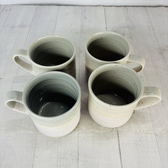 Baum Brothers HEARTH Seafoam Sponge Speckle Beige 15oz Stoneware Cups Mugs Set 4 - Picture 7 of 16